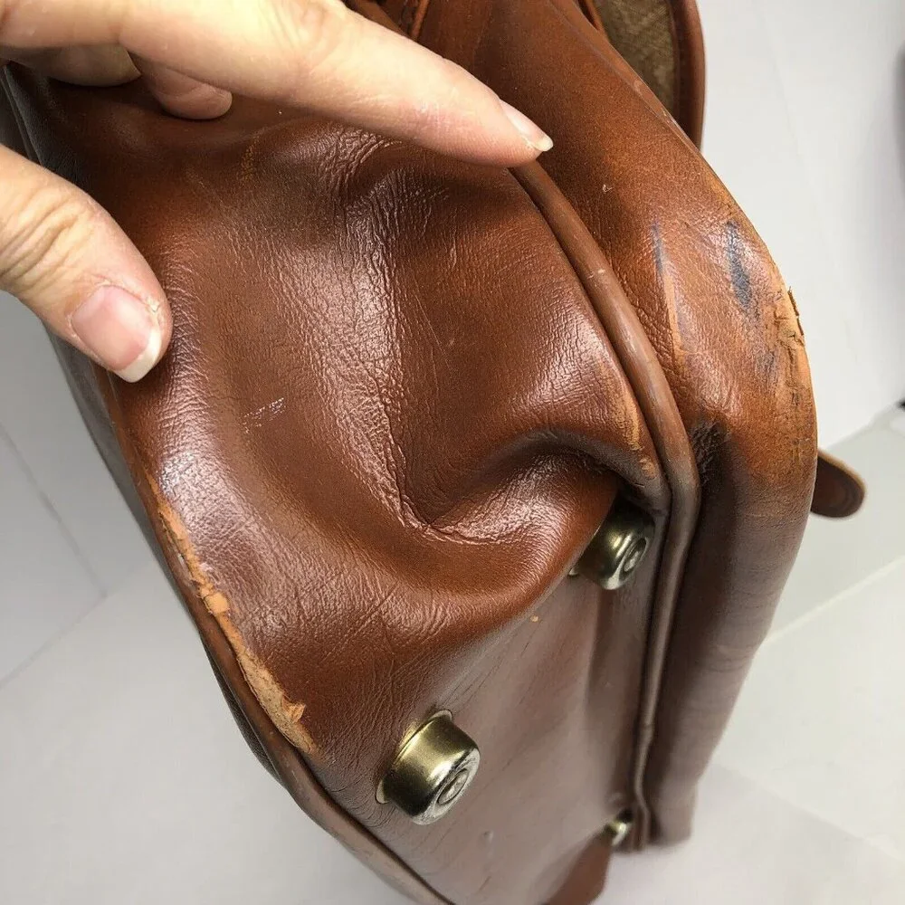 Vintage Sears Briefcase Carry-on Brown Travel Bag Luggage Faux Leather 21”x12.5”